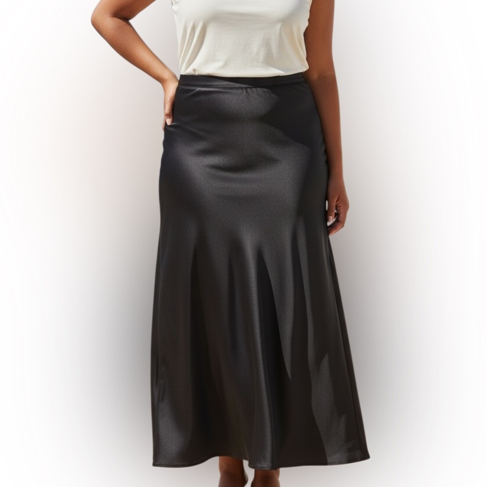 Sandra Darren Black Satin Classic Maxi Skirt Size 18 Tall